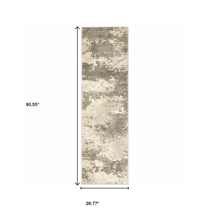 2' X 8' Beige And Grey Abstract Power Loom Stain Resistant Runner Rug