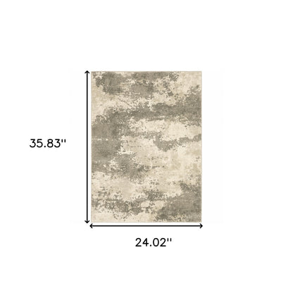 2' X 3' Beige And Grey Abstract Power Loom Stain Resistant Area Rug