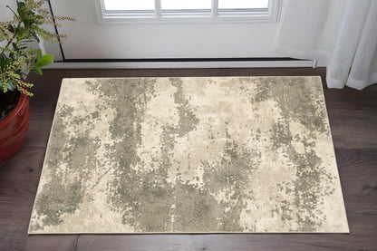 2' X 3' Beige And Grey Abstract Power Loom Stain Resistant Area Rug