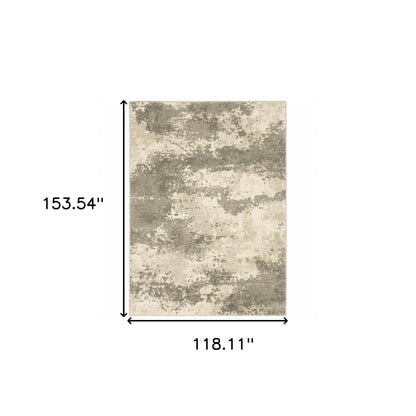 10' X 13' Beige And Grey Abstract Power Loom Stain Resistant Area Rug