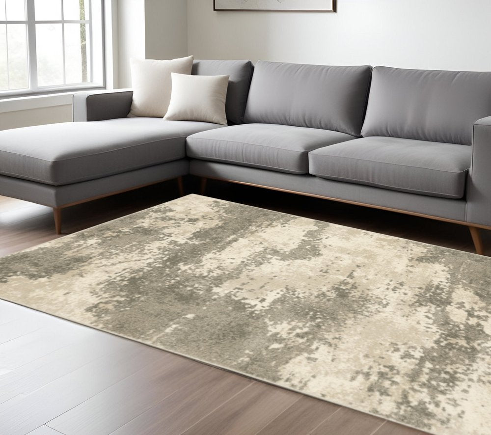 10' X 13' Beige And Grey Abstract Power Loom Stain Resistant Area Rug