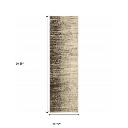 2' X 8' Beige And Grey Abstract Power Loom Stain Resistant Runner Rug