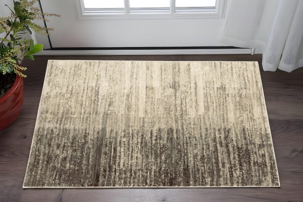 2' X 3' Beige And Grey Abstract Power Loom Stain Resistant Area Rug