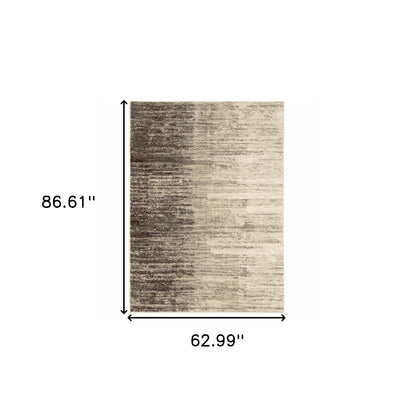 5' X 7' Beige And Grey Abstract Power Loom Stain Resistant Area Rug