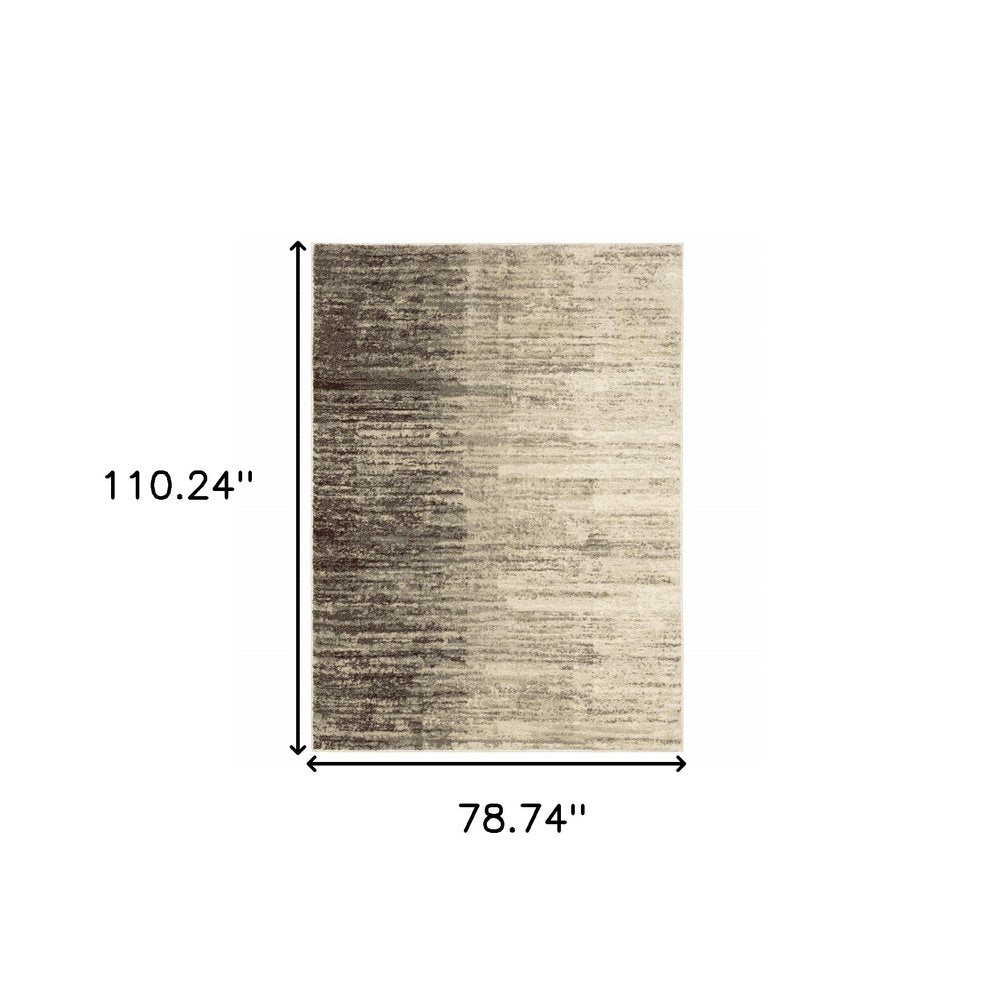 7' X 9' Beige And Ivory Abstract Shag Area Rug
