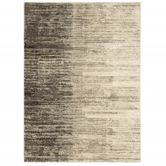 7' X 9' Beige And Ivory Abstract Shag Area Rug