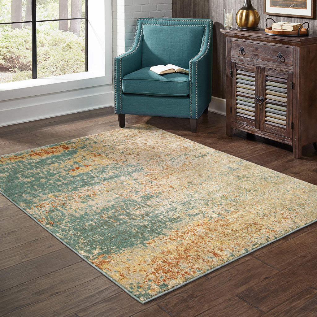 4' X 6' Foam Blue Pumpkin And Golden Yellow Abstract Power Loom Stain Resistant Area Rug