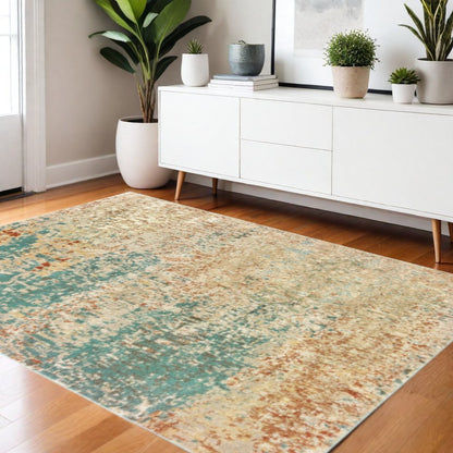 4' X 6' Foam Blue Pumpkin And Golden Yellow Abstract Power Loom Stain Resistant Area Rug