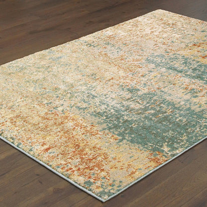 7' X 9' Blue And Ivory Abstract Shag Area Rug