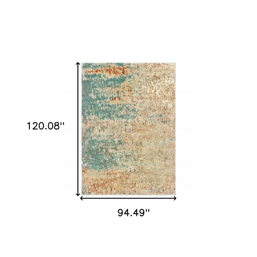 8' X 10' Foam Blue Pumpkin And Golden Yellow Abstract Power Loom Stain Resistant Area Rug