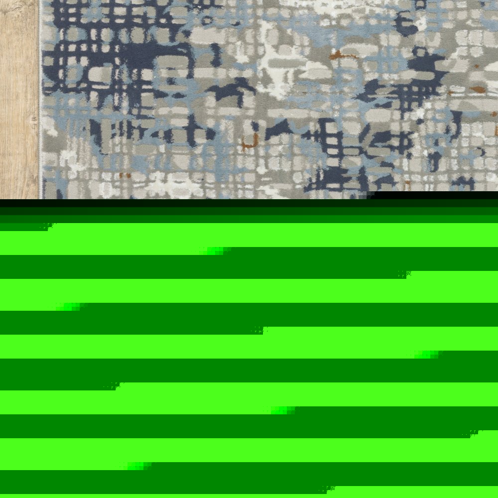 2' X 8' Blue Ivory Grey Brown Beige And Light Blue Abstract Power Loom Stain Resistant Runner Rug