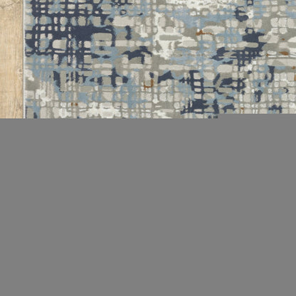 2' X 8' Blue Ivory Grey Brown Beige And Light Blue Abstract Power Loom Stain Resistant Runner Rug