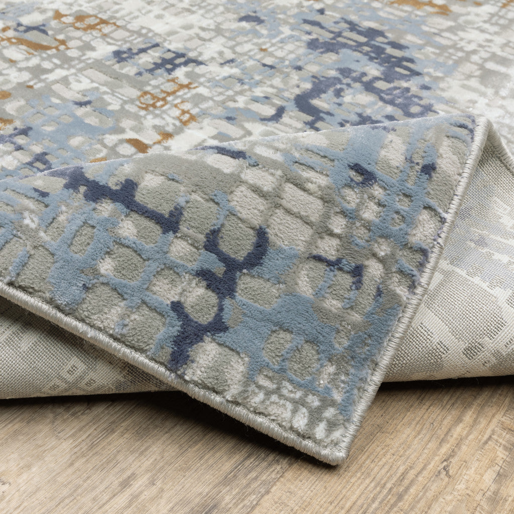 2' X 8' Blue Ivory Grey Brown Beige And Light Blue Abstract Power Loom Stain Resistant Runner Rug