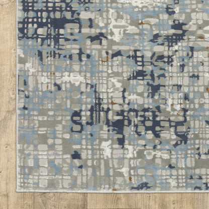 3' X 5' Blue Ivory Grey Brown Beige And Light Blue Abstract Power Loom Stain Resistant Area Rug