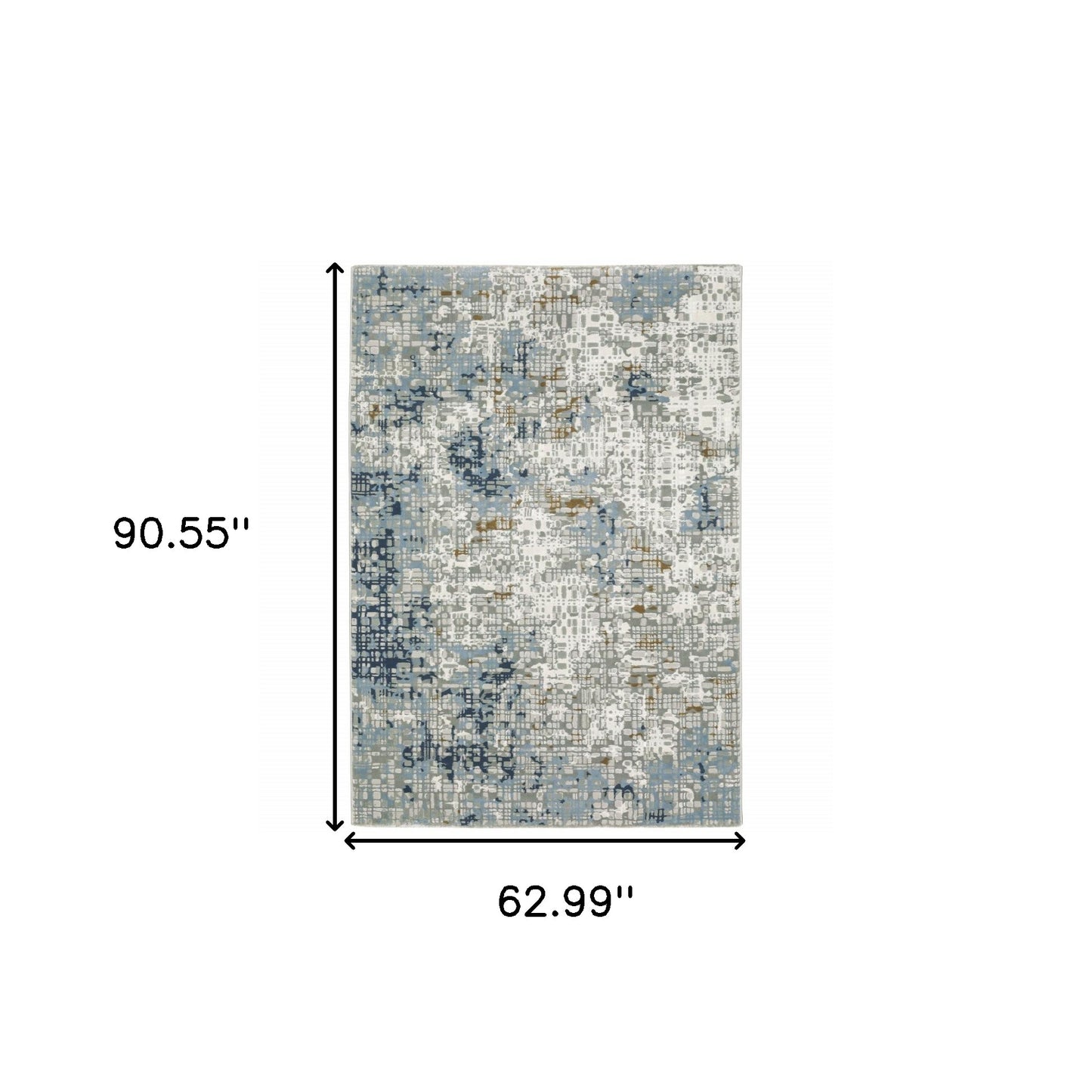 5' X 8' Blue Ivory Grey Brown Beige And Light Blue Abstract Power Loom Stain Resistant Area Rug