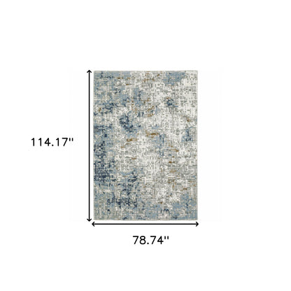 6' X 9' Blue Ivory Grey Brown Beige And Light Blue Abstract Power Loom Stain Resistant Area Rug