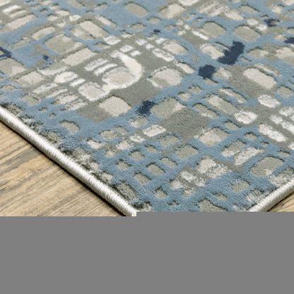 10' X 13' Blue Ivory Grey Brown Beige And Light Blue Abstract Power Loom Stain Resistant Area Rug