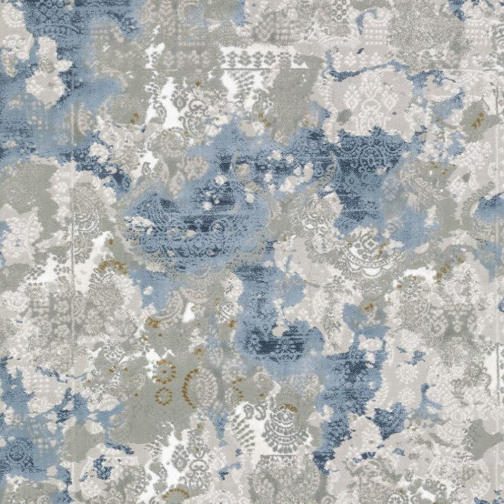 2' X 8' Grey Blue Ivory Navy Beige And Brown Abstract Power Loom Stain Resistant Runner Rug