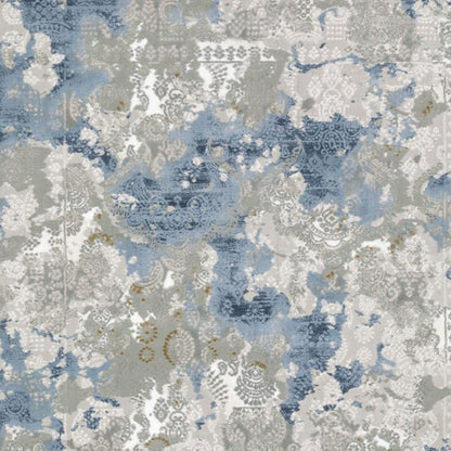 2' X 8' Grey Blue Ivory Navy Beige And Brown Abstract Power Loom Stain Resistant Runner Rug