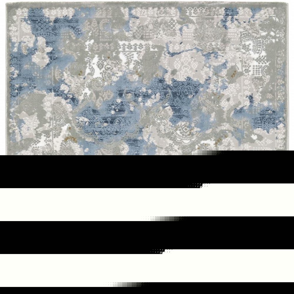 2' X 8' Grey Blue Ivory Navy Beige And Brown Abstract Power Loom Stain Resistant Runner Rug