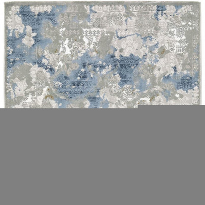 2' X 8' Grey Blue Ivory Navy Beige And Brown Abstract Power Loom Stain Resistant Runner Rug