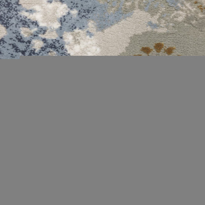 2' X 8' Grey Blue Ivory Navy Beige And Brown Abstract Power Loom Stain Resistant Runner Rug