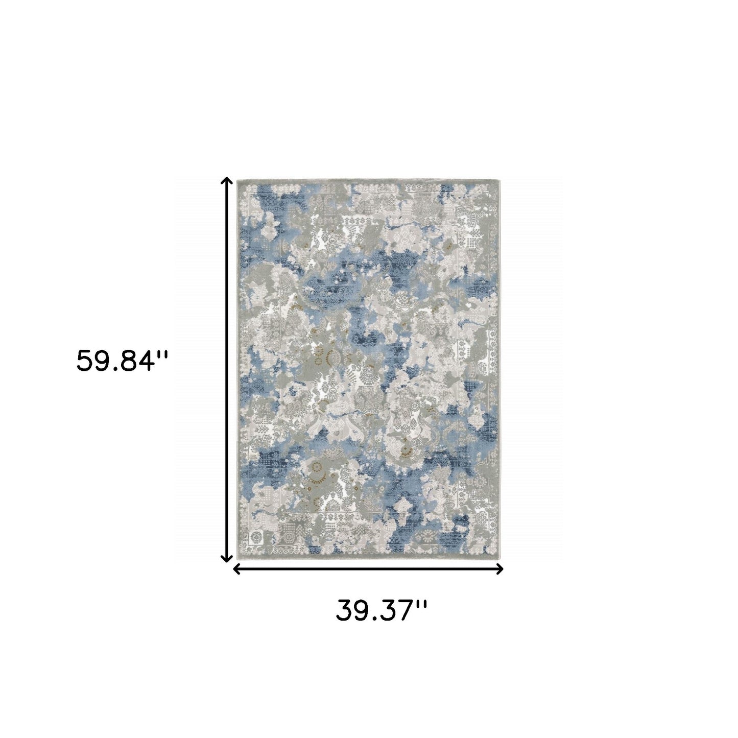 3' X 5' Grey Blue Ivory Navy Beige And Brown Abstract Power Loom Stain Resistant Area Rug