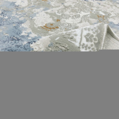3' X 5' Grey Blue Ivory Navy Beige And Brown Abstract Power Loom Stain Resistant Area Rug