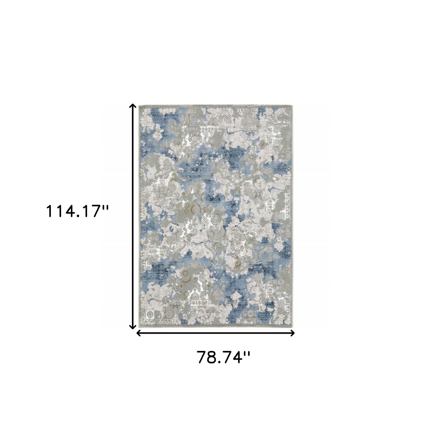 6' X 9' Grey Blue Ivory Navy Beige And Brown Abstract Power Loom Stain Resistant Area Rug