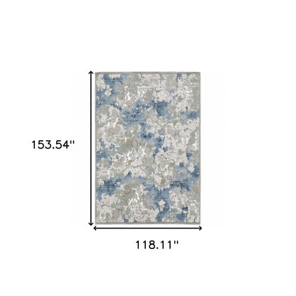 10' X 13' Grey Blue Ivory Navy Beige And Brown Abstract Power Loom Stain Resistant Area Rug