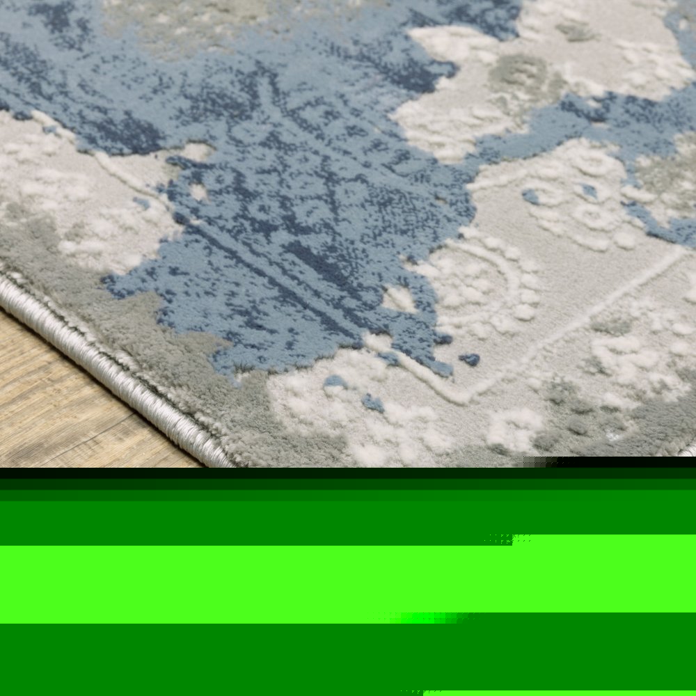 10' X 13' Grey Blue Ivory Navy Beige And Brown Abstract Power Loom Stain Resistant Area Rug