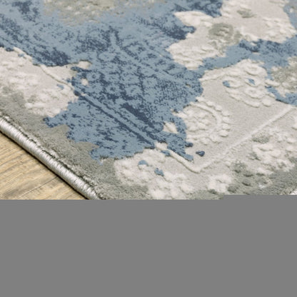 10' X 13' Grey Blue Ivory Navy Beige And Brown Abstract Power Loom Stain Resistant Area Rug