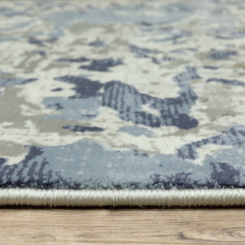 2' X 8' Grey Blue Ivory Navy Beige And Brown Abstract Power Loom Stain Resistant Runner Rug