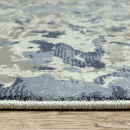 3' X 5' Grey Blue Ivory Navy Beige And Brown Abstract Power Loom Stain Resistant Area Rug