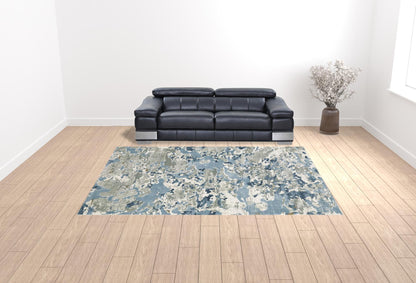 10' X 13' Grey Blue Ivory Navy Beige And Brown Abstract Power Loom Stain Resistant Area Rug