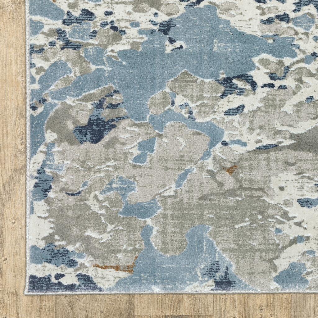 10' X 13' Grey Blue Ivory Navy Beige And Brown Abstract Power Loom Stain Resistant Area Rug