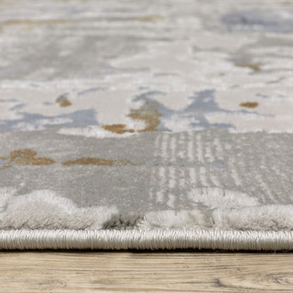 2' X 8' Grey Blue Navy Ivory And Brown Abstract Power Loom Stain Resistant Runner Rug