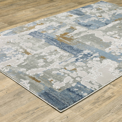 3' X 5' Grey Blue Navy Ivory And Brown Abstract Power Loom Stain Resistant Area Rug