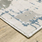 2' X 8' Grey Blue Brown Ivory And Deep Blue Abstract Power Loom Stain Resistant Runner Rug
