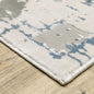 2' X 8' Grey Blue Brown Ivory And Deep Blue Abstract Power Loom Stain Resistant Runner Rug