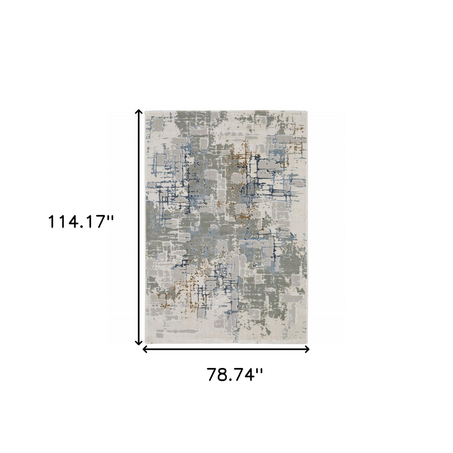 6' X 9' Grey Blue Brown Ivory And Deep Blue Abstract Power Loom Stain Resistant Area Rug