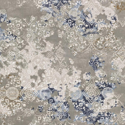 2' X 8' Grey Blue Ivory Brown And Navy Abstract Power Loom Stain Resistant Runner Rug