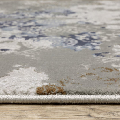 3' X 5' Grey Blue Ivory Brown And Navy Abstract Power Loom Stain Resistant Area Rug