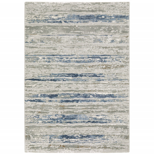 2' X 8' Grey Blue Light Blue Ivory And Brown Abstract Power Loom Stain Resistant Runner Rug