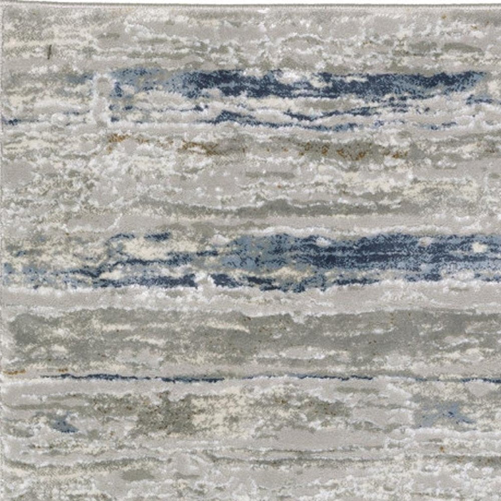 2' X 8' Grey Blue Light Blue Ivory And Brown Abstract Power Loom Stain Resistant Runner Rug