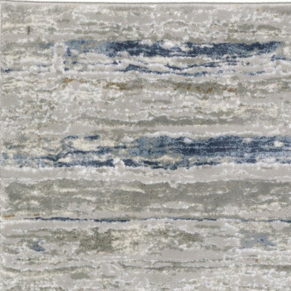 2' X 8' Grey Blue Light Blue Ivory And Brown Abstract Power Loom Stain Resistant Runner Rug