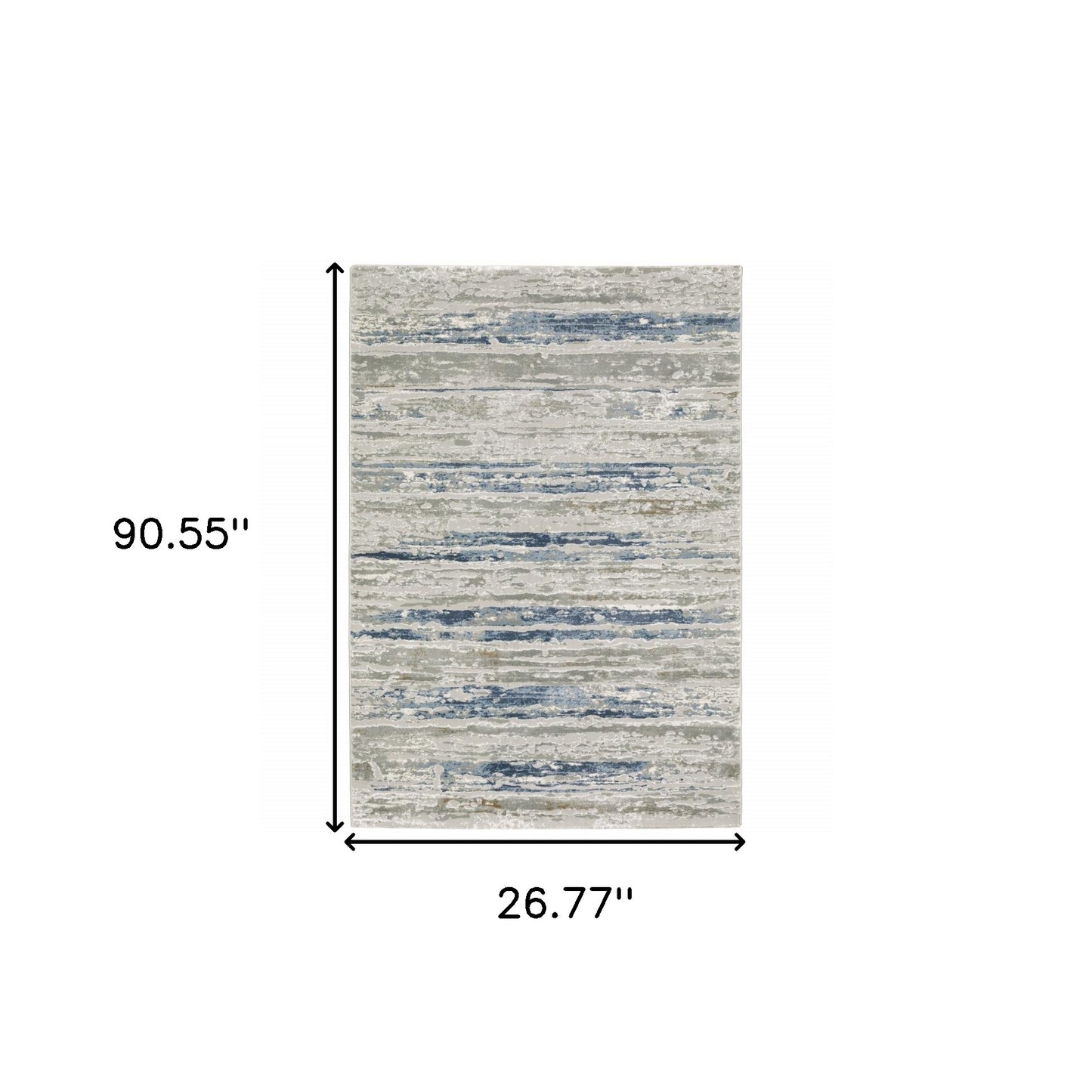 2' X 8' Grey Blue Light Blue Ivory And Brown Abstract Power Loom Stain Resistant Runner Rug