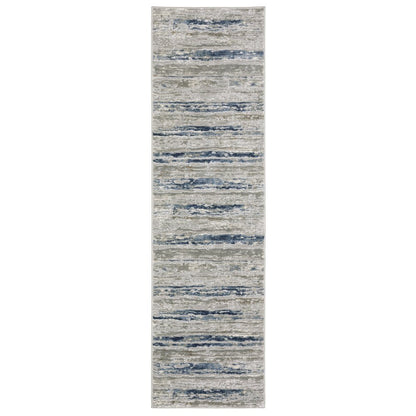 2' X 8' Grey Blue Light Blue Ivory And Brown Abstract Power Loom Stain Resistant Runner Rug