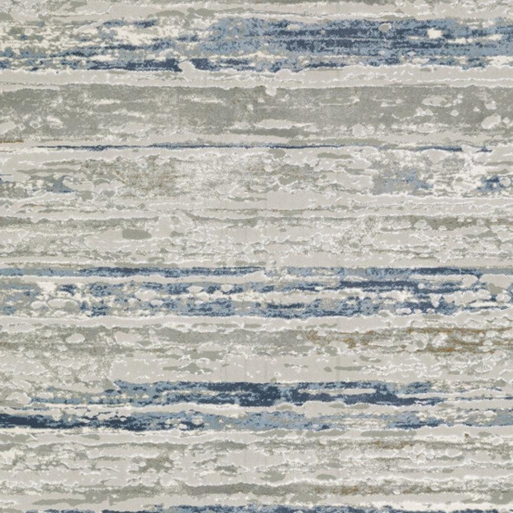 2' X 8' Grey Blue Light Blue Ivory And Brown Abstract Power Loom Stain Resistant Runner Rug