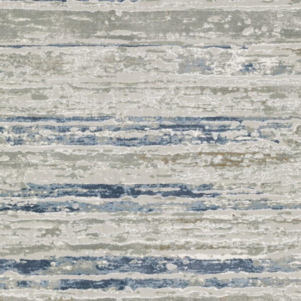 2' X 8' Grey Blue Light Blue Ivory And Brown Abstract Power Loom Stain Resistant Runner Rug